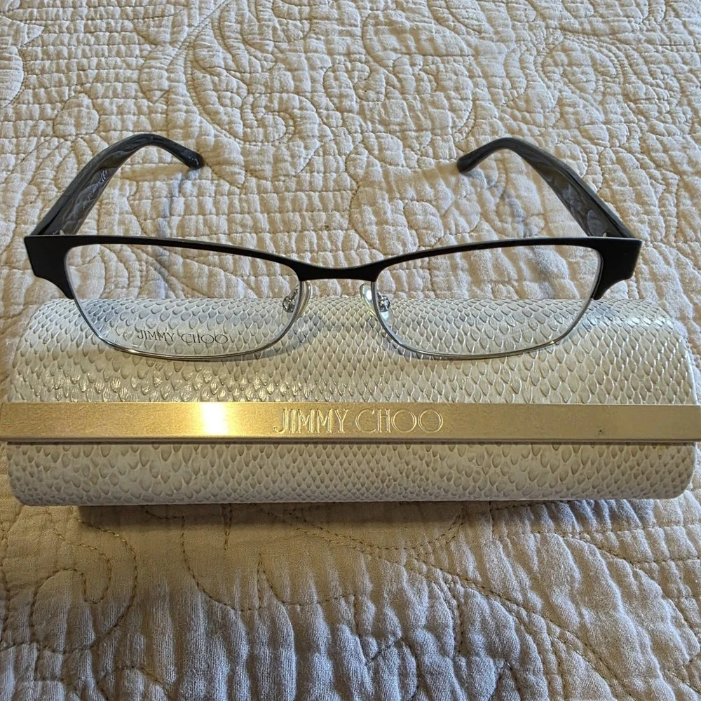 Jimmy Choo JC206 Women's Eyeglasses Black Metal Star Temple Frames w/ Case Italy